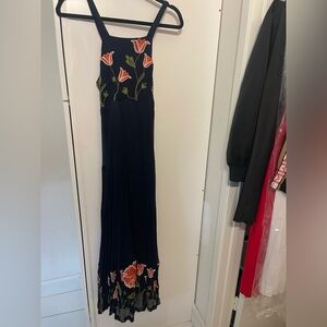 Floral Embroidered Navy Dress
